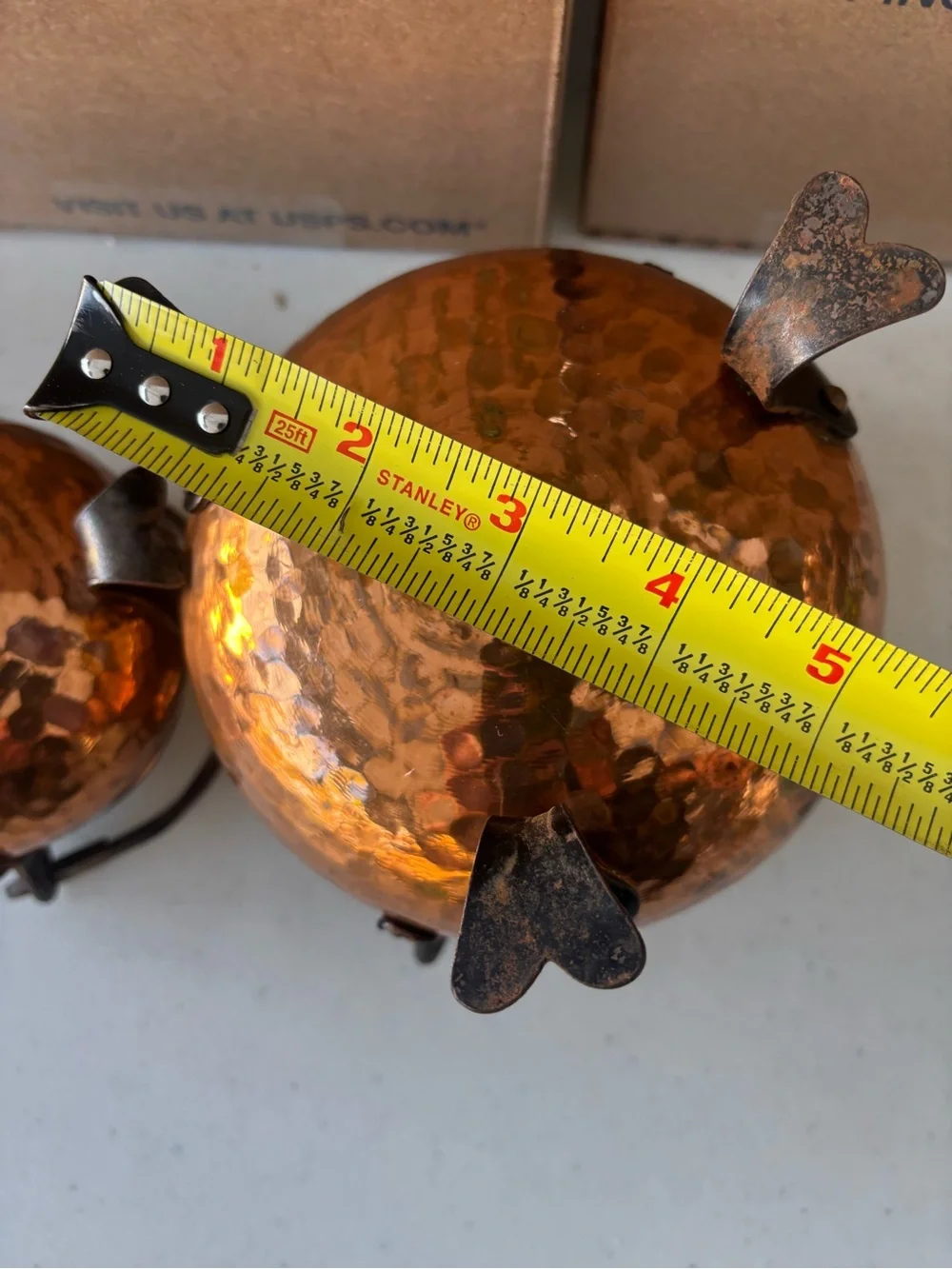 2 Vintage Hammered Copper Cauldron Planter with Handle Germany - Farmhouse decor